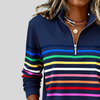 Prismette™ | Kleurrijke Gestreepte Quarter-Zip Sweatshirt