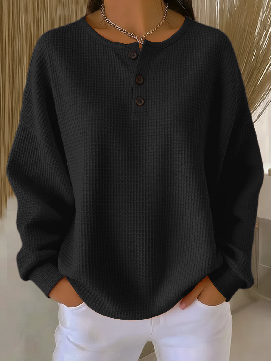 Mirabel | Gezellige Wafel Henley Sweatshirt