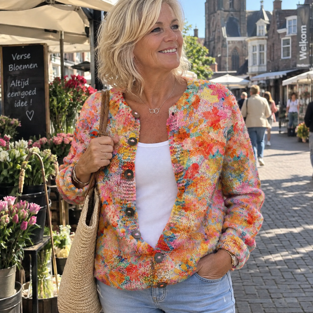 Vest met geschilderde bloemenprint