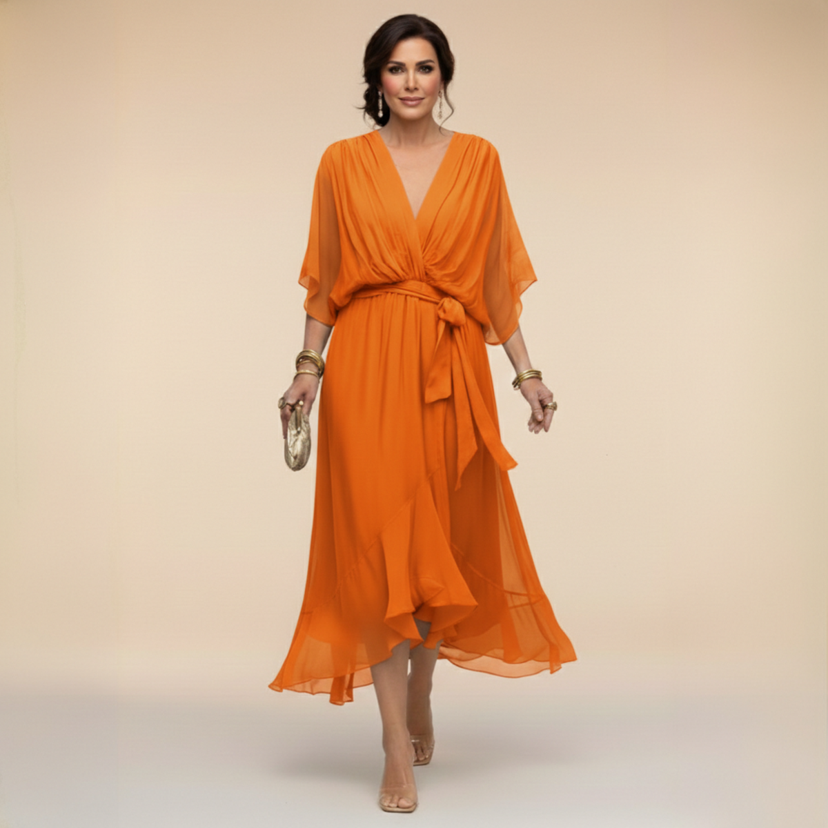 CHIFFON JURK MET V-HALS VOOR DAMES