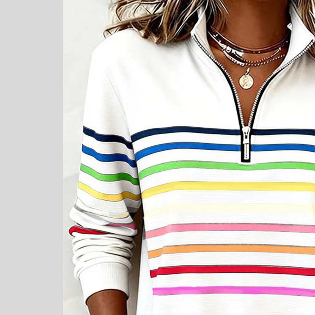 Prismette™ | Kleurrijke Gestreepte Quarter-Zip Sweatshirt