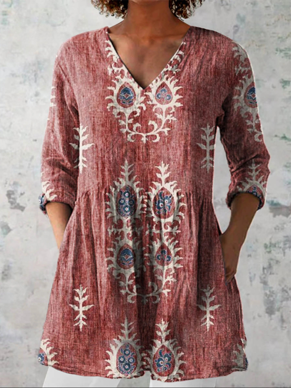 Lange blouse met V-hals voor dames