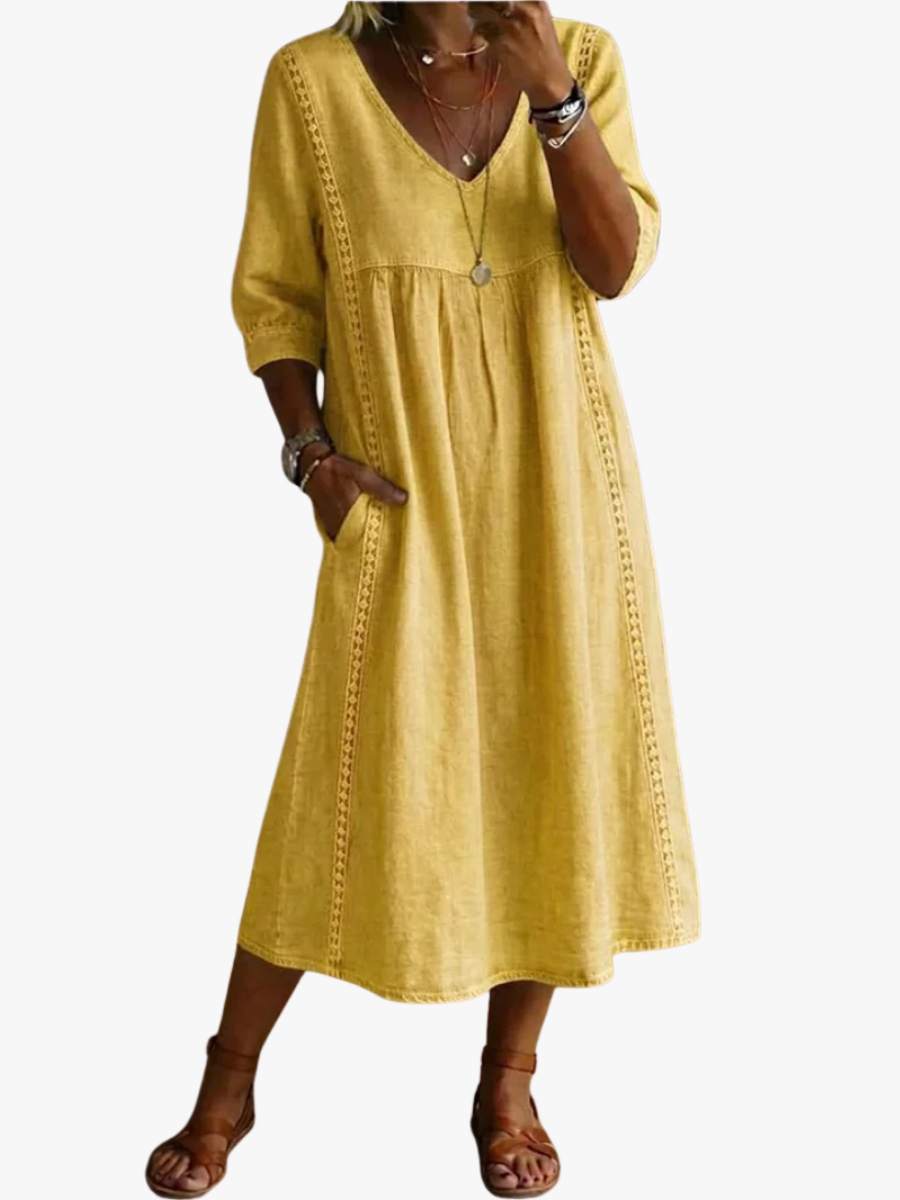 KLASSIEKE MIDI-JURK MET V-HALS VOOR VROUWEN