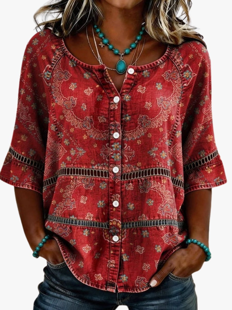 Klassieke blouse met etnisch patroon voor dames