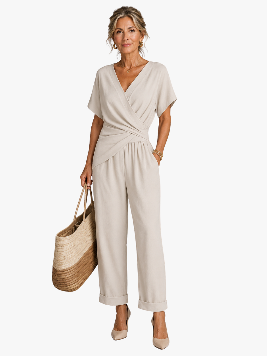 SET MET BROEK MET WIJDE PIJPEN IN WIKKELSTIJL VOOR DAMES