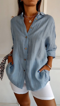 Bea | Oversized Linnen Blouse met Kraag