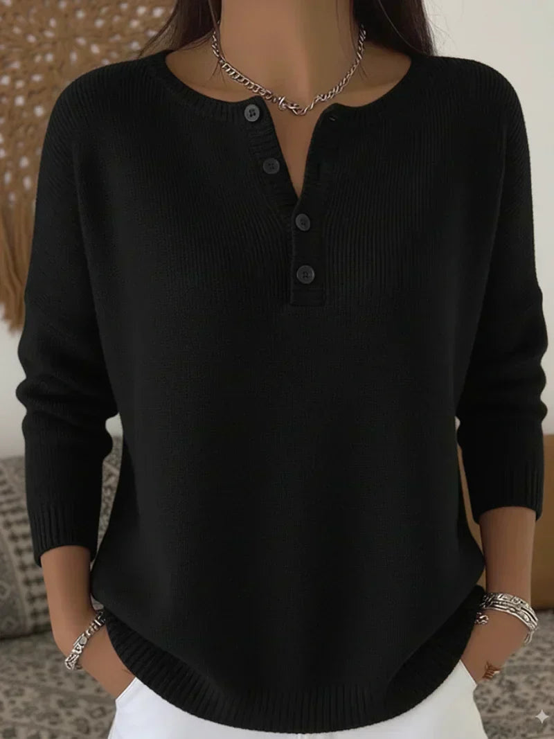 Helena | Henley Knop-Up Brei Sweater