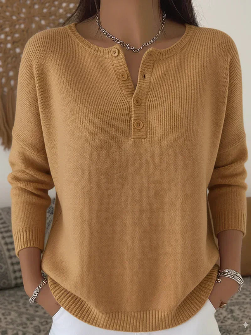 Helena | Henley Knop-Up Brei Sweater