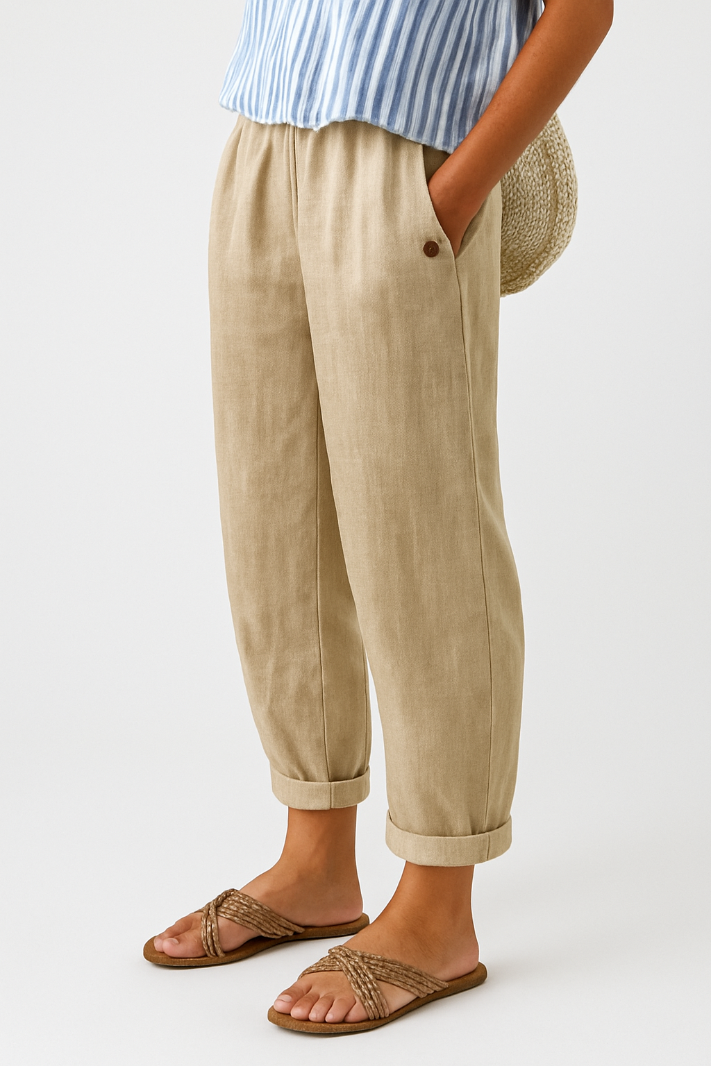 BROEK MET TOELOPENDE PIJPEN VAN LINNENMIX VOOR DAMES