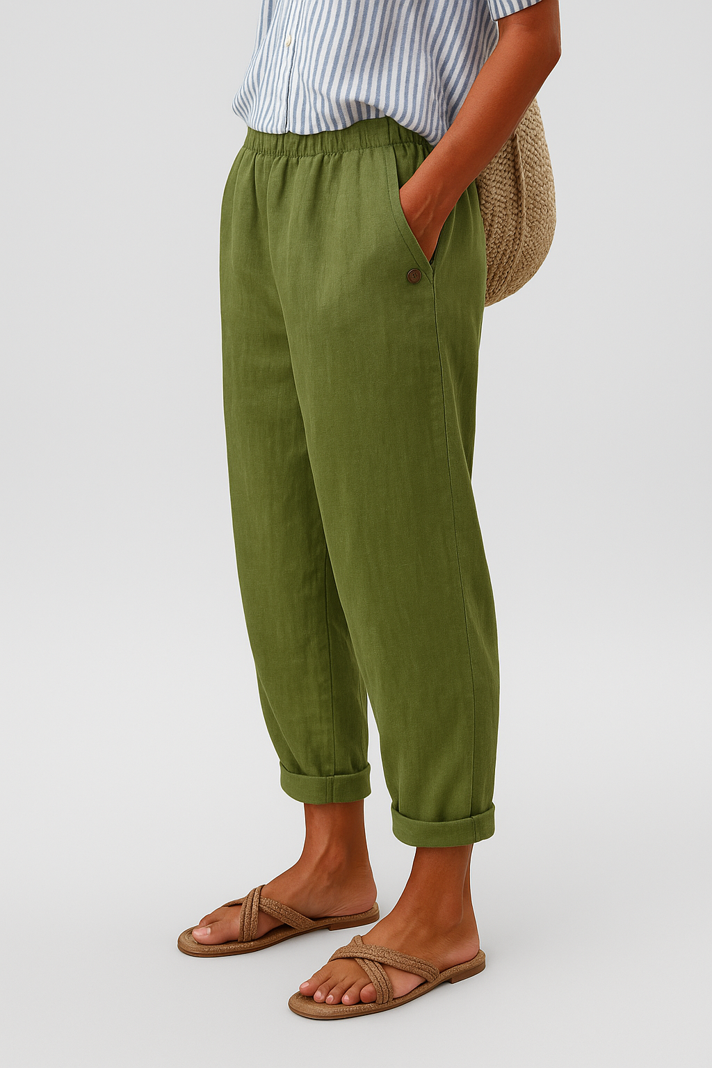 BROEK MET TOELOPENDE PIJPEN VAN LINNENMIX VOOR DAMES