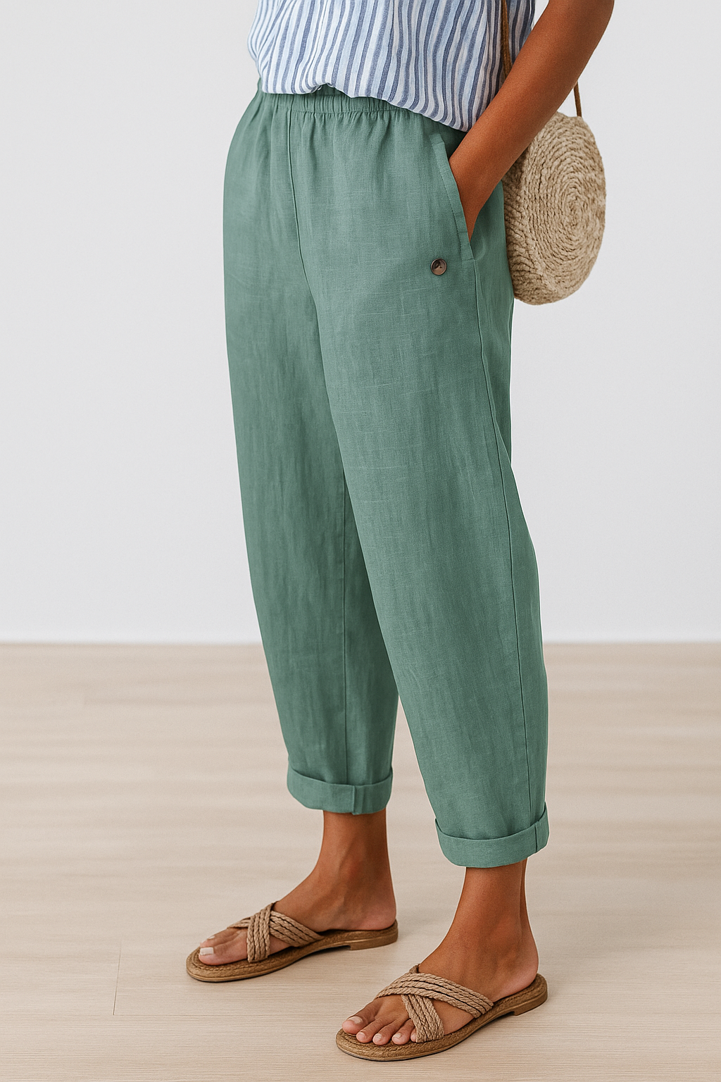 BROEK MET TOELOPENDE PIJPEN VAN LINNENMIX VOOR DAMES