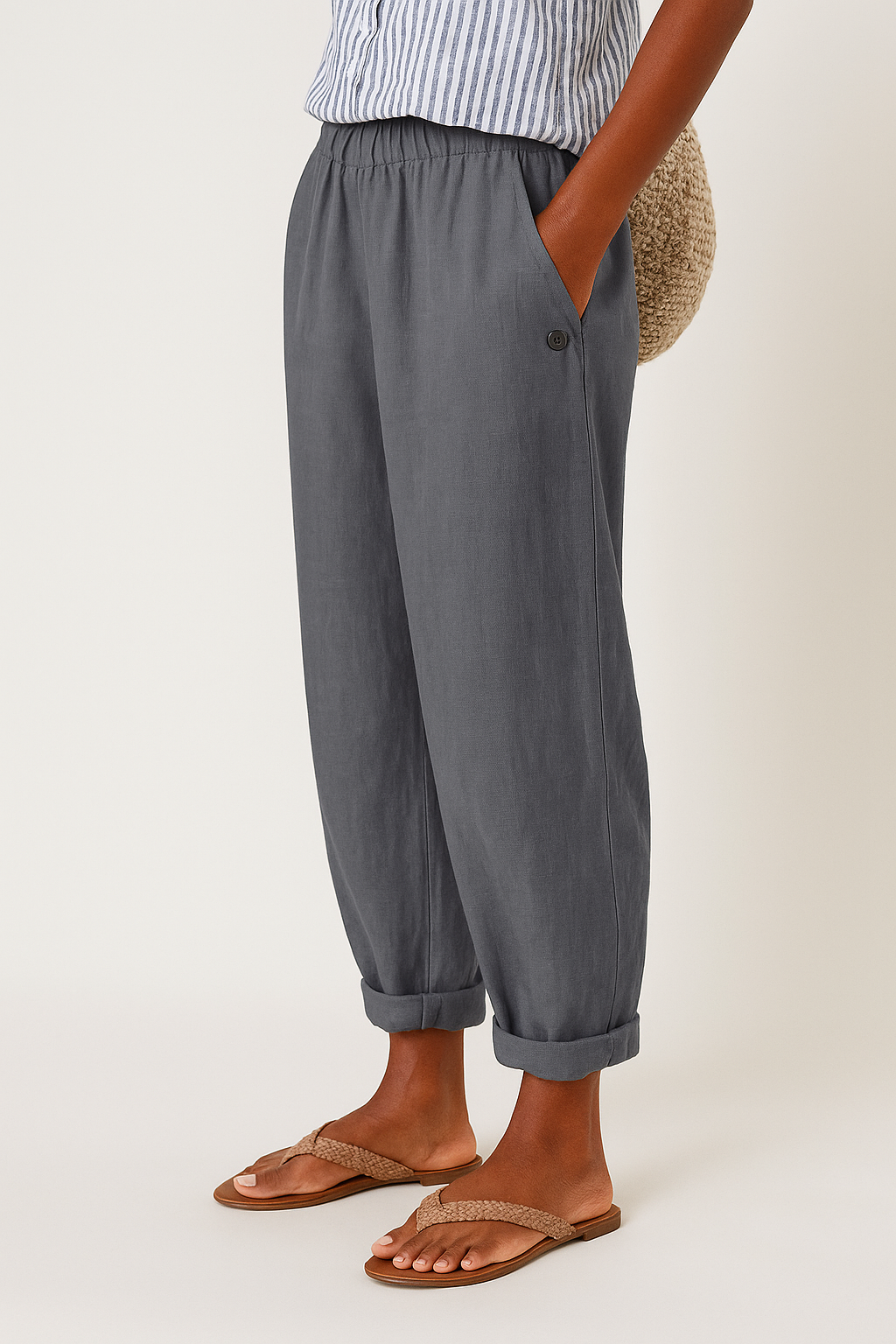 BROEK MET TOELOPENDE PIJPEN VAN LINNENMIX VOOR DAMES