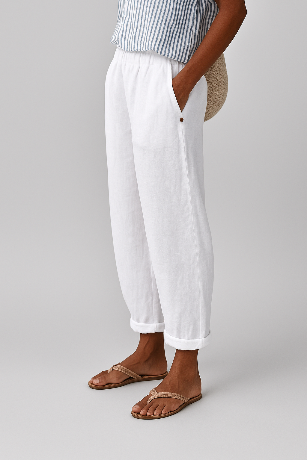 BROEK MET TOELOPENDE PIJPEN VAN LINNENMIX VOOR DAMES