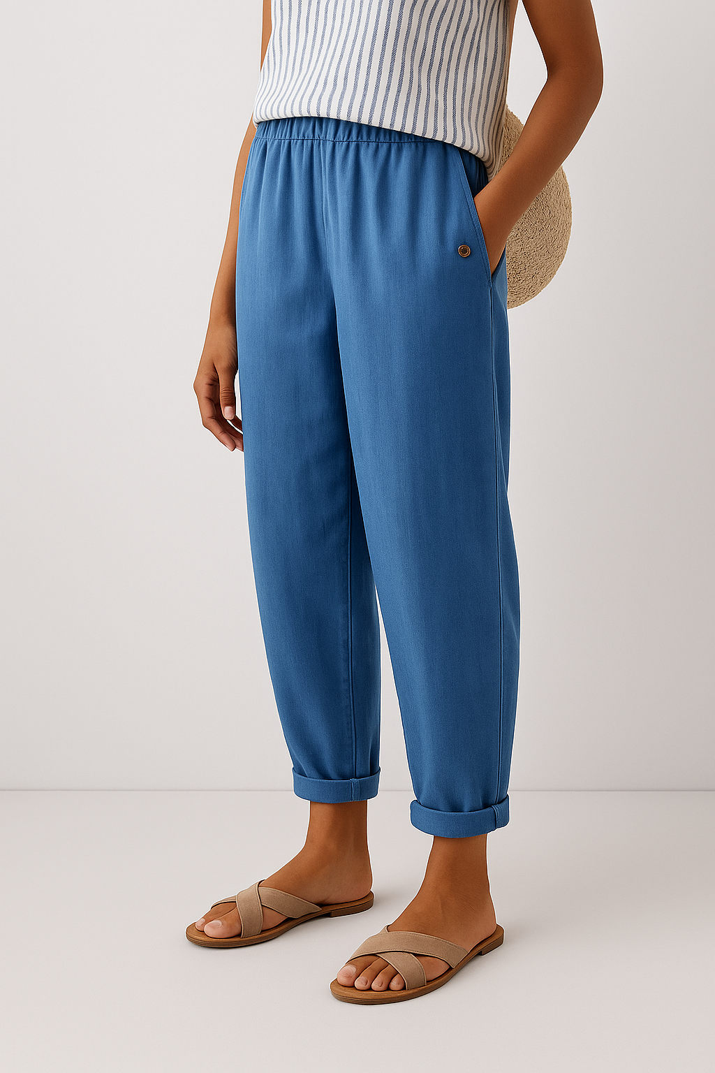 BROEK MET TOELOPENDE PIJPEN VAN LINNENMIX VOOR DAMES