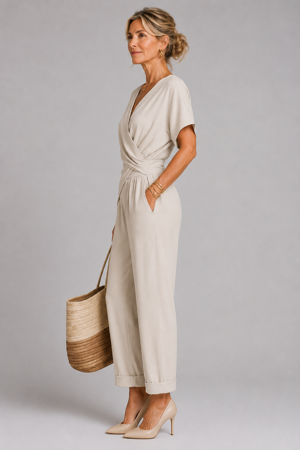 SET MET BROEK MET WIJDE PIJPEN IN WIKKELSTIJL VOOR DAMES