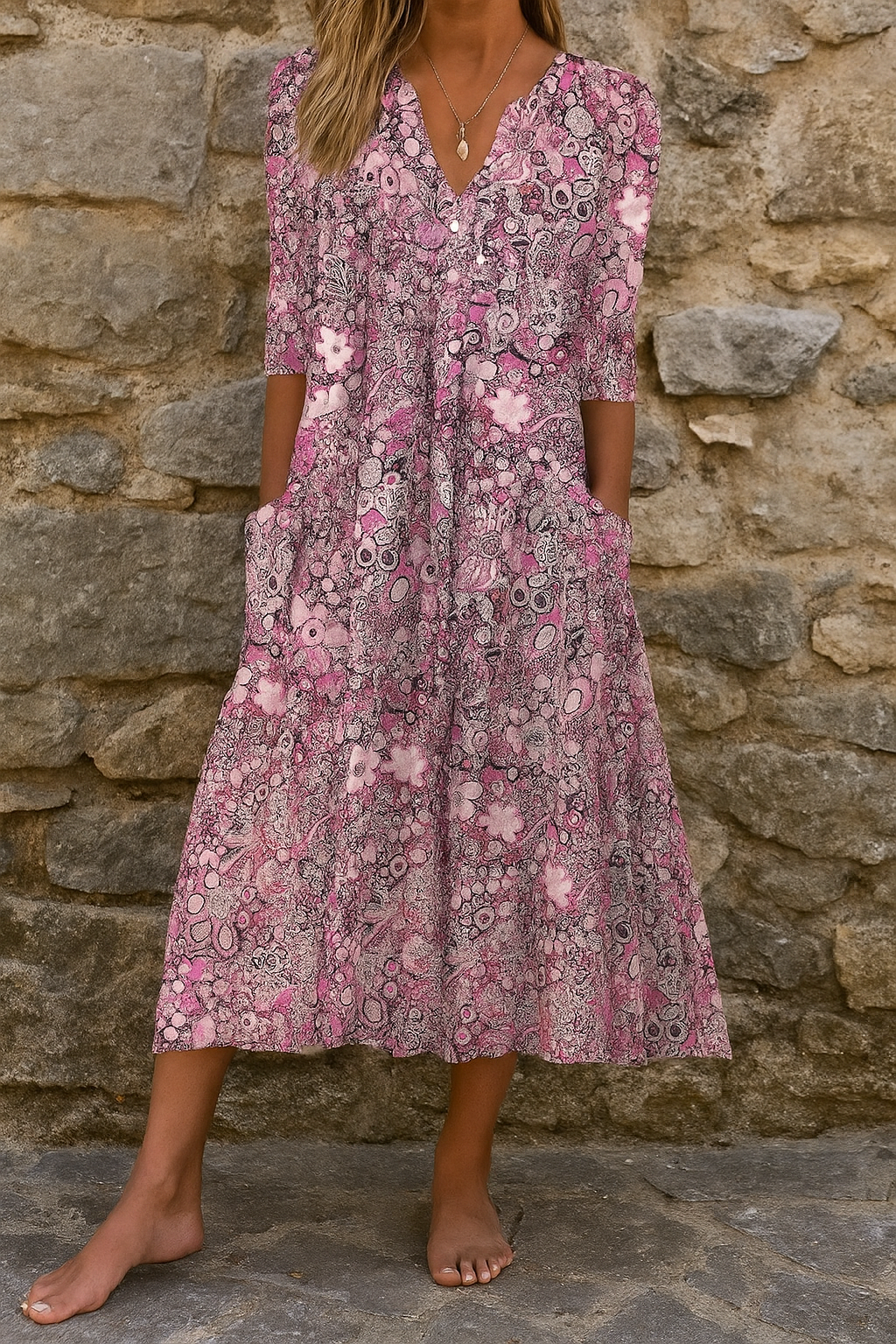 ELEGANTE MIDILANGE JURK MET PRINT VOOR DAMES