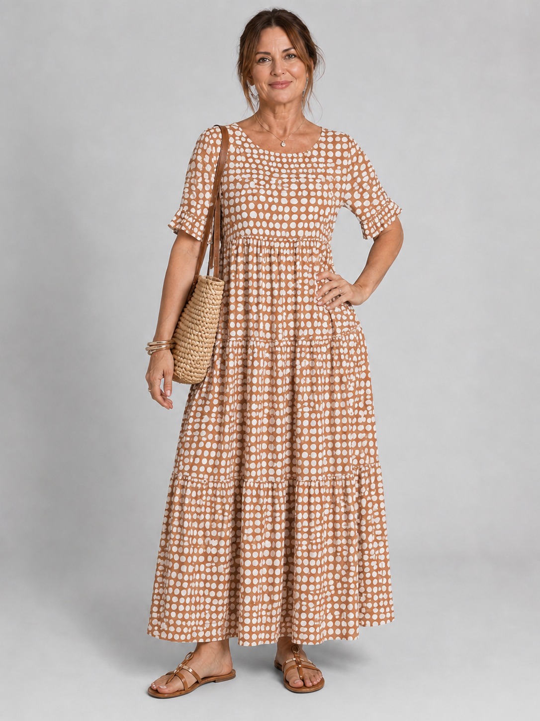ELEGANTE MIDI-JURK MET KORTE MOUWEN VOOR DAMES
