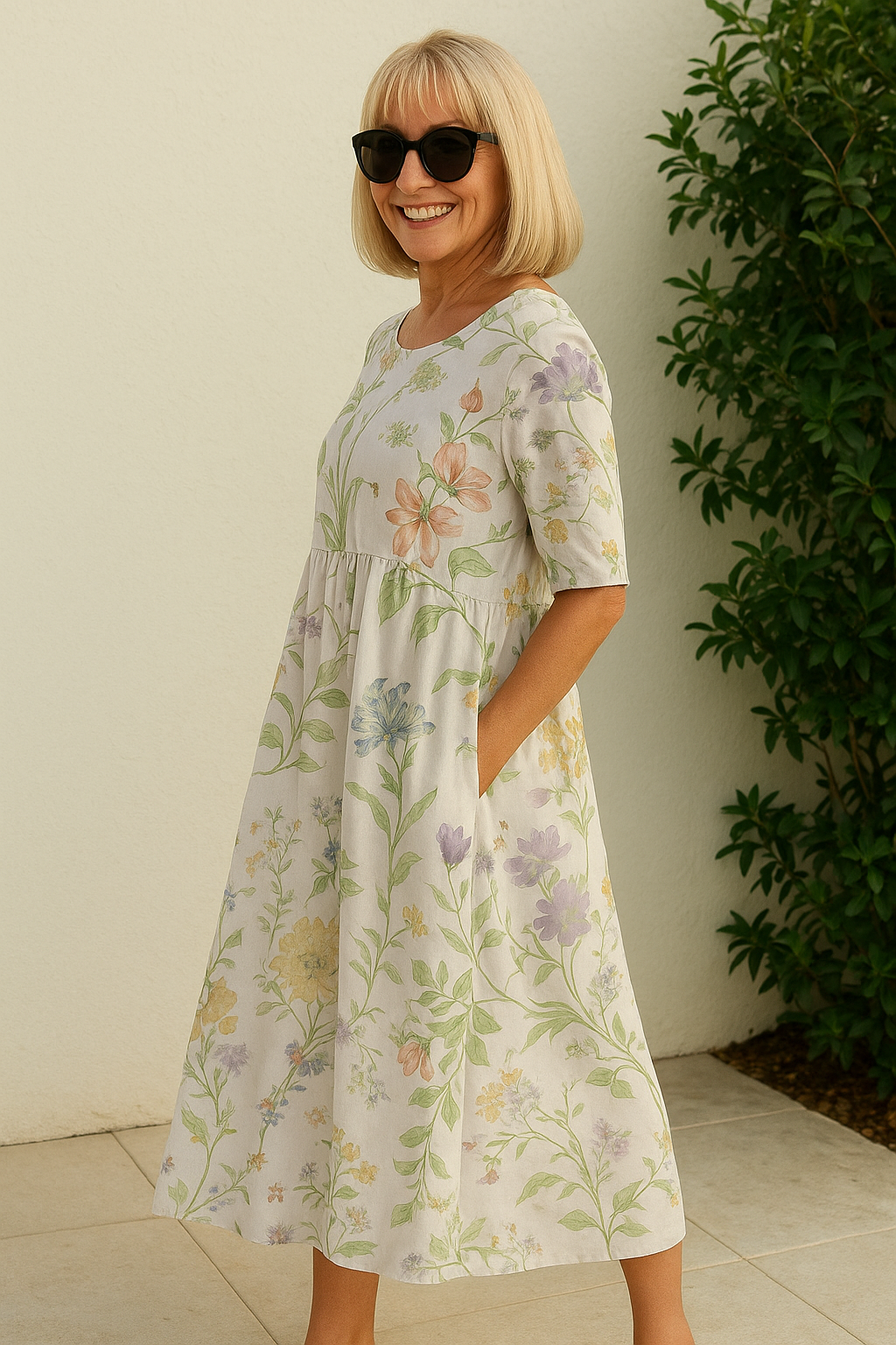 KLASSIEKE MIDI-JURK MET BLOEMENPRINT VOOR DAMES