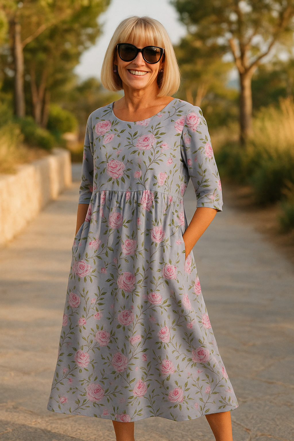 KLASSIEKE MIDI-JURK MET BLOEMENPRINT VOOR DAMES