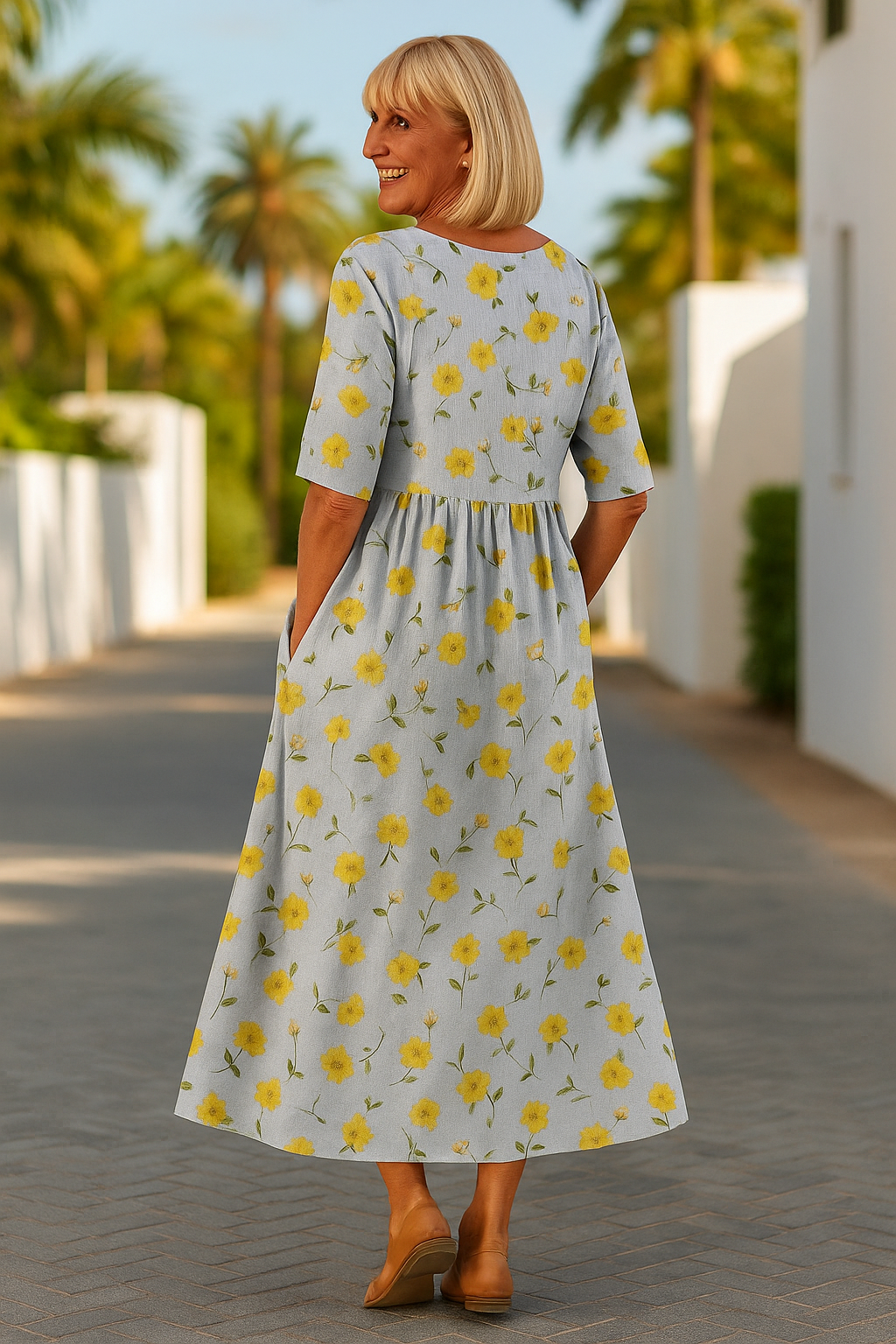 KLASSIEKE MIDI-JURK MET BLOEMENPRINT VOOR DAMES