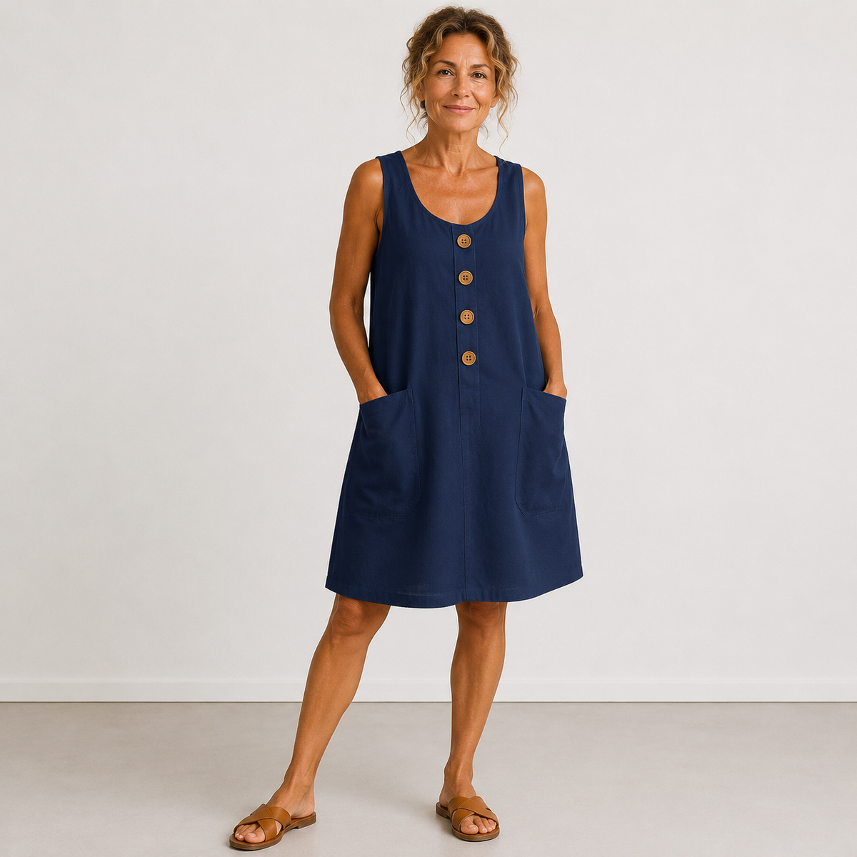 VLOEIENDE MIDI-JURK MET KNOPEN VOOR DAMES