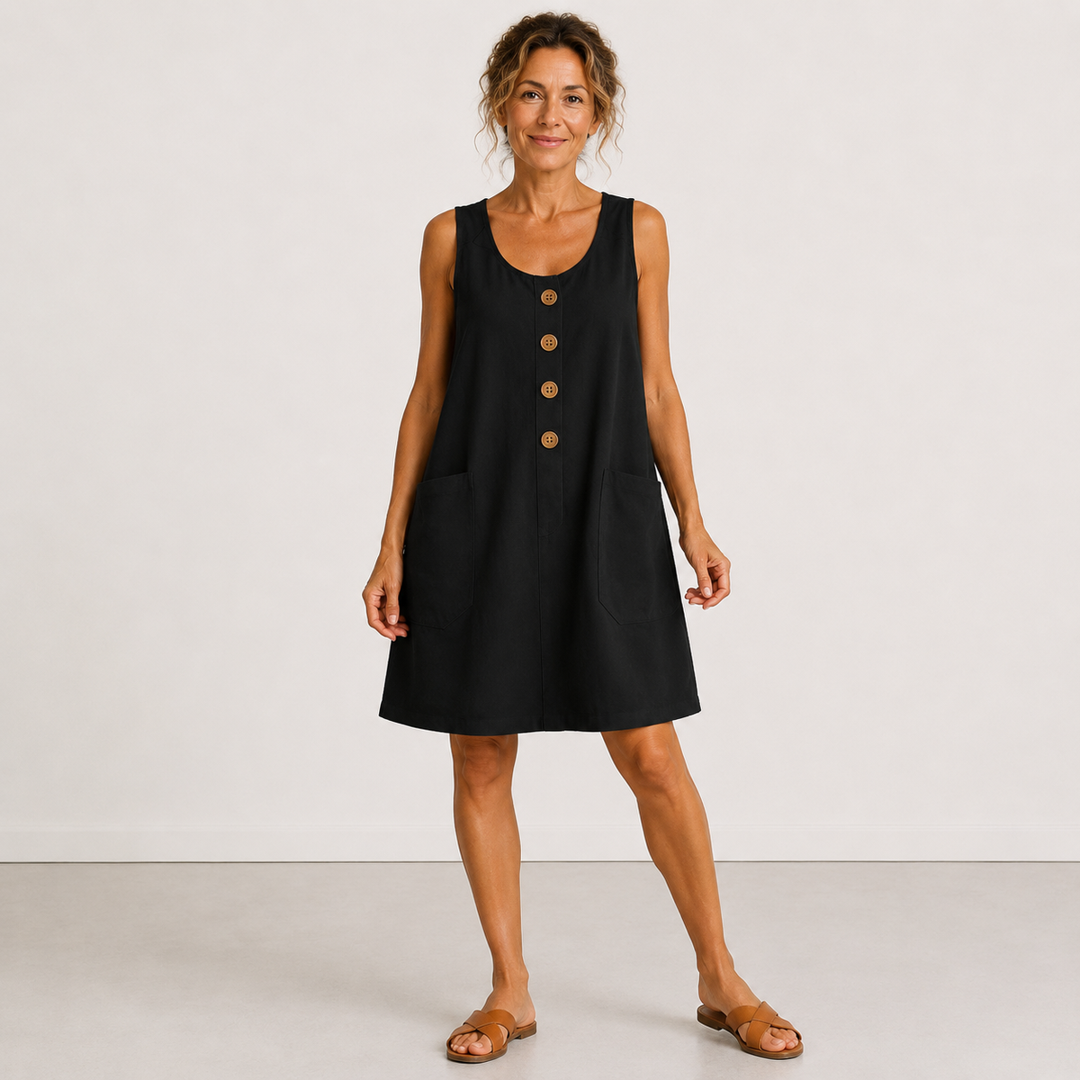 VLOEIENDE MIDI-JURK MET KNOPEN VOOR DAMES