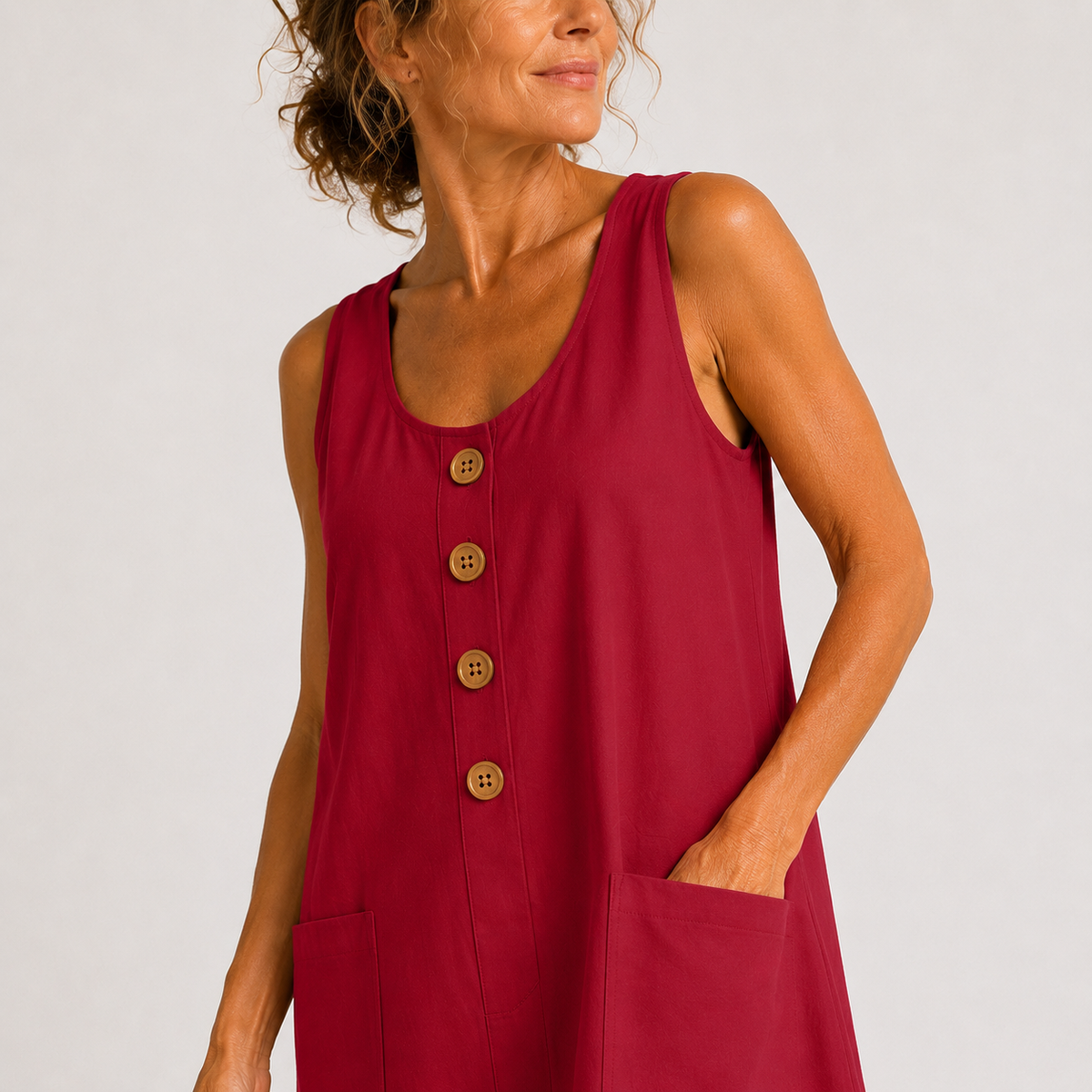 VLOEIENDE MIDI-JURK MET KNOPEN VOOR DAMES