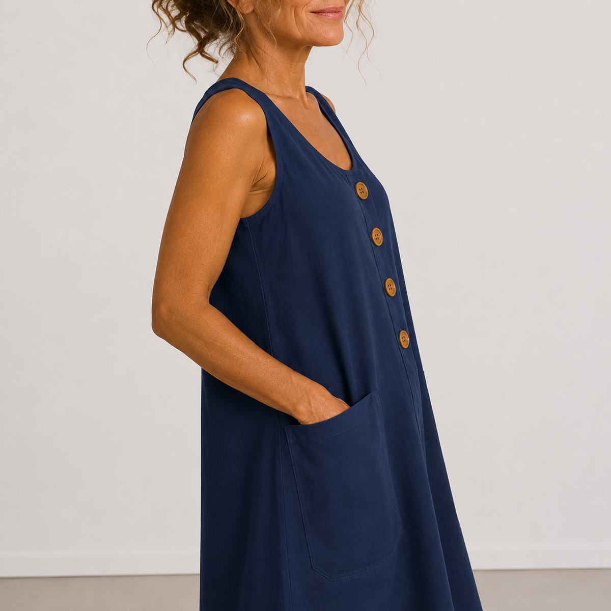 VLOEIENDE MIDI-JURK MET KNOPEN VOOR DAMES