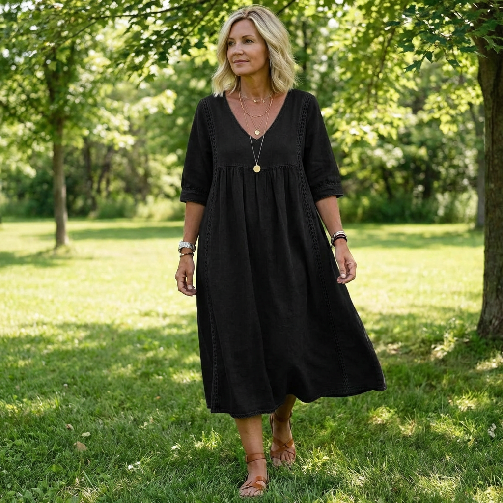 VINTAGE DENIM JURK MET RUIME PASVORM VOOR DAMES