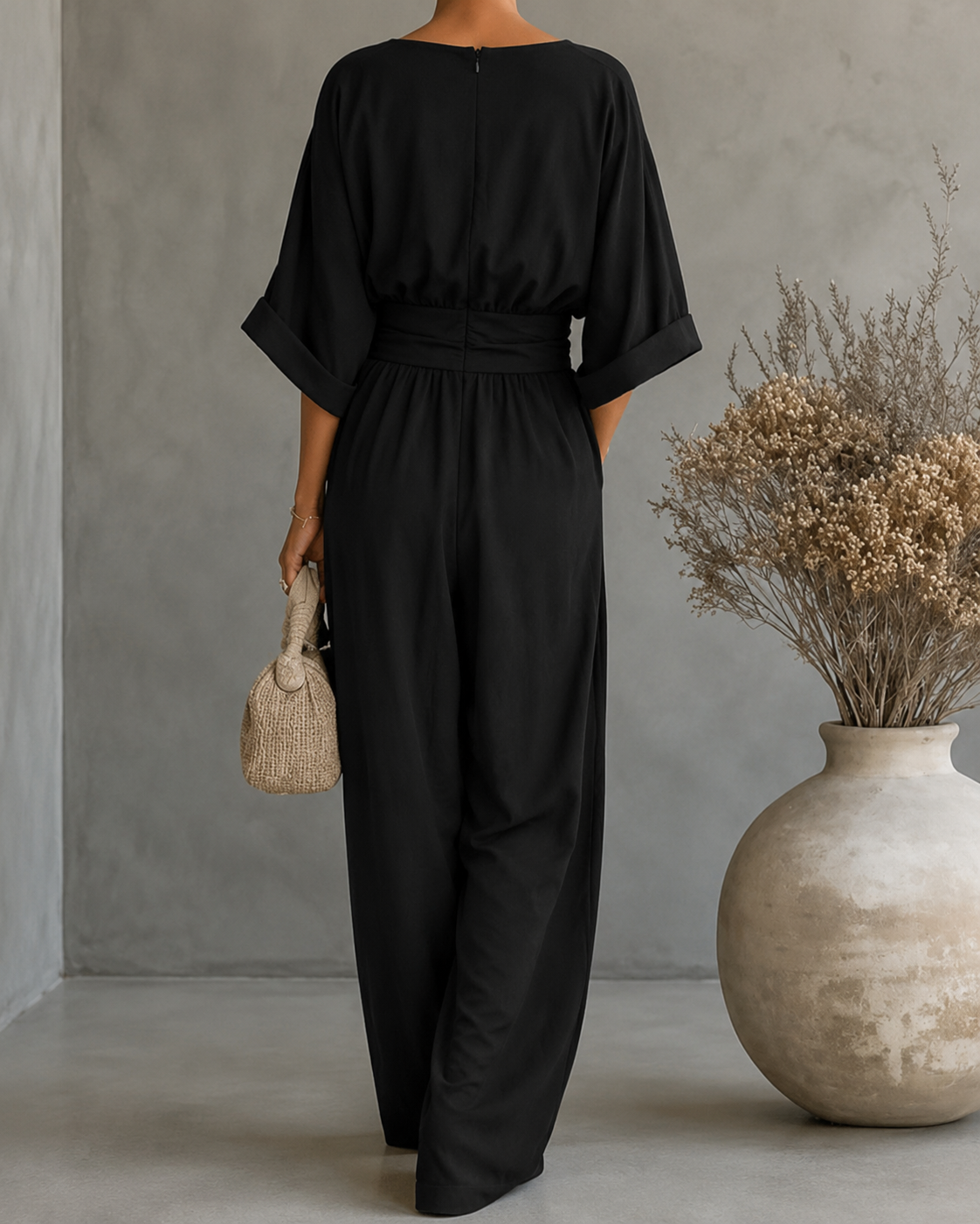 JUMPSUIT MET V-HALS EN BREDE PIJPEN VOOR DAMES