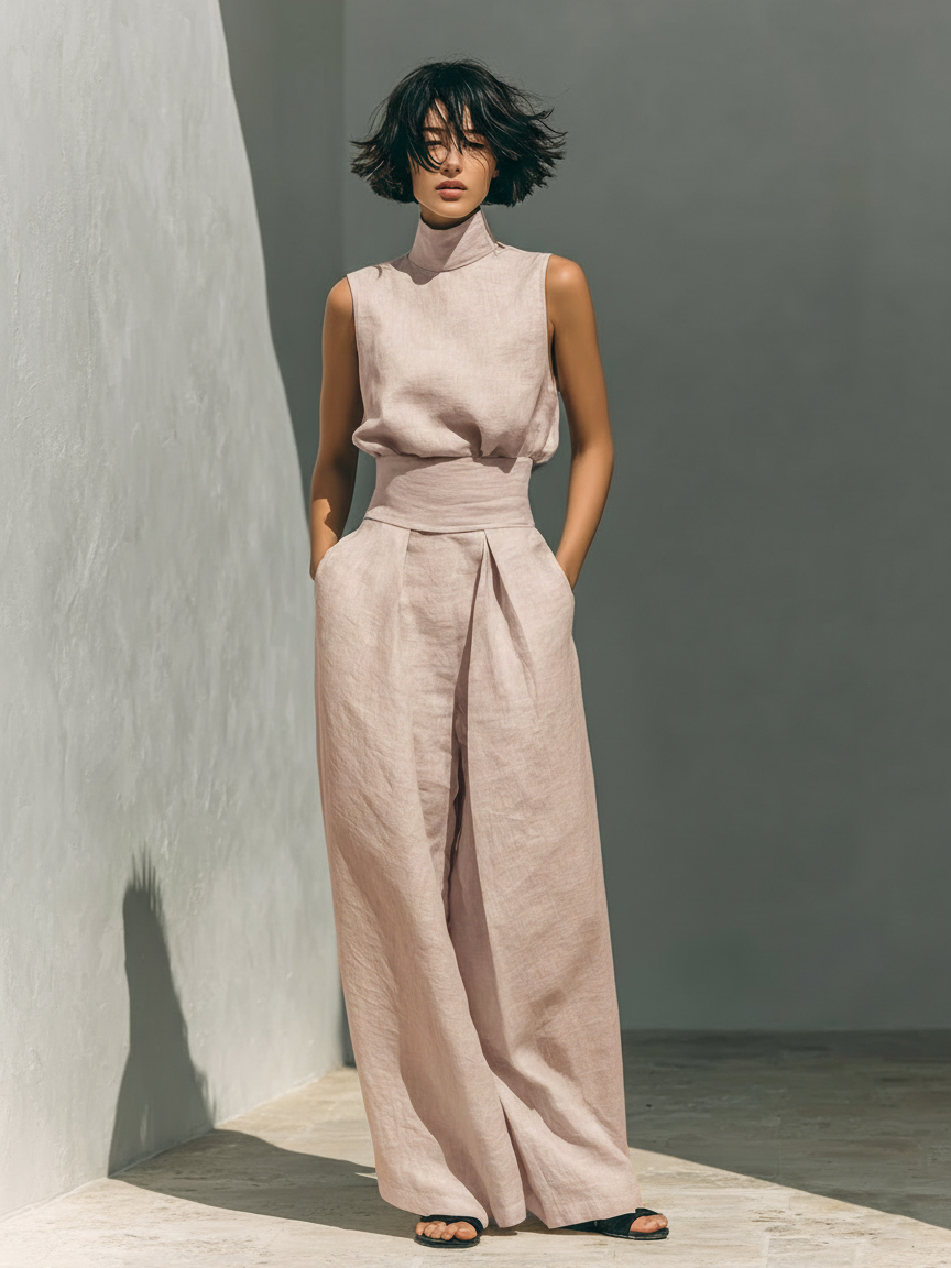 KATOENEN SET MET WIJDE BROEK VOOR DAMES