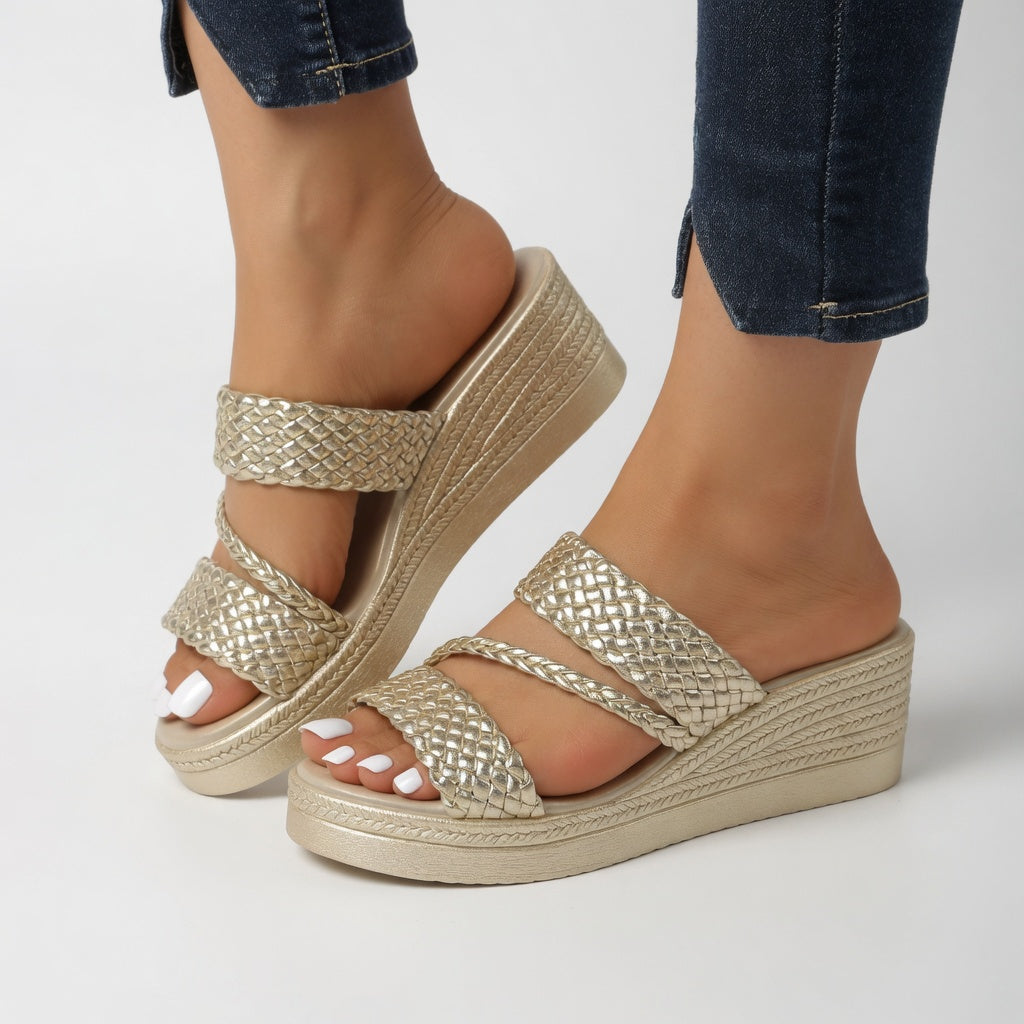 GEVLOCHTE SLEEHAKSANDALEN VOOR DAMES