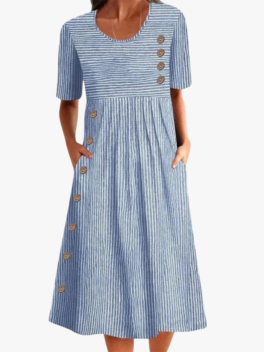GESTREEPTE MIDI-JURK VOOR DAMES