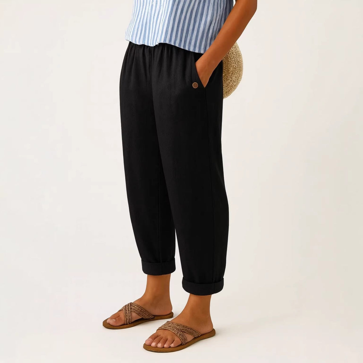BROEK MET TOELOPENDE PIJPEN VAN LINNENMIX VOOR DAMES