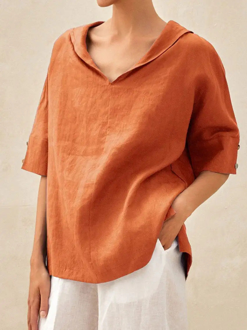 Linnen blouse met V-hals voor dames