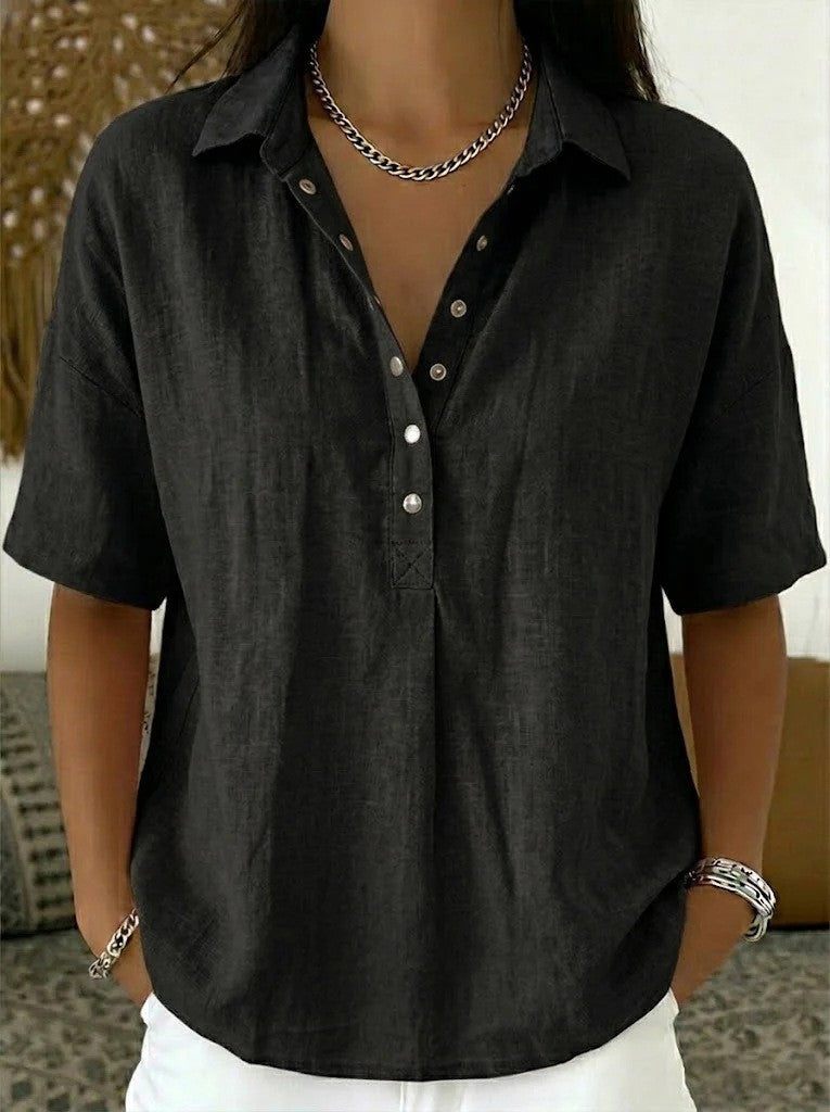 Damesblouse met V-hals en knopen