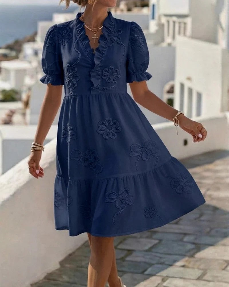 GEBORDUURDE JURK MET RUFFLES VOOR DAMES