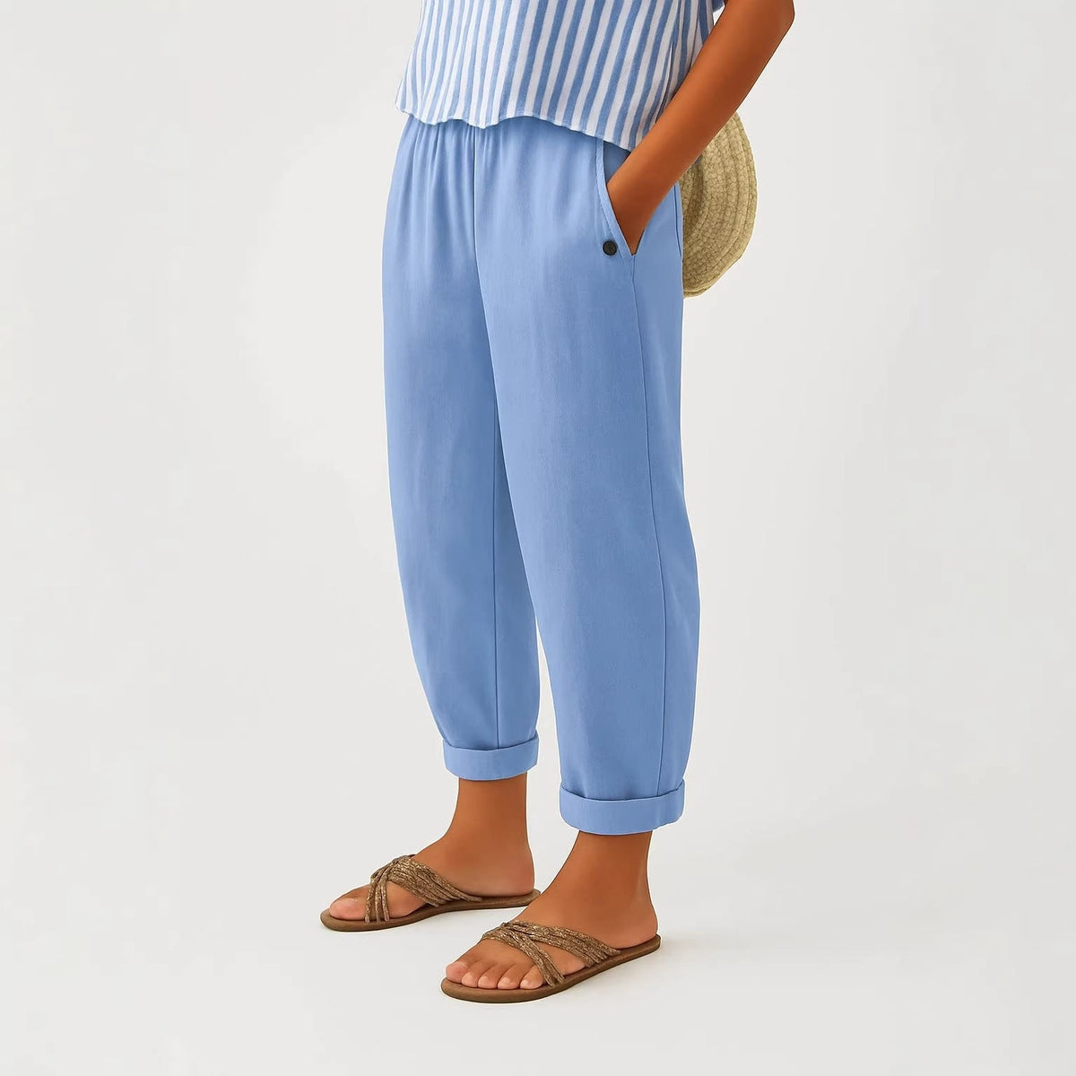 BROEK MET TOELOPENDE PIJPEN VAN LINNENMIX VOOR DAMES