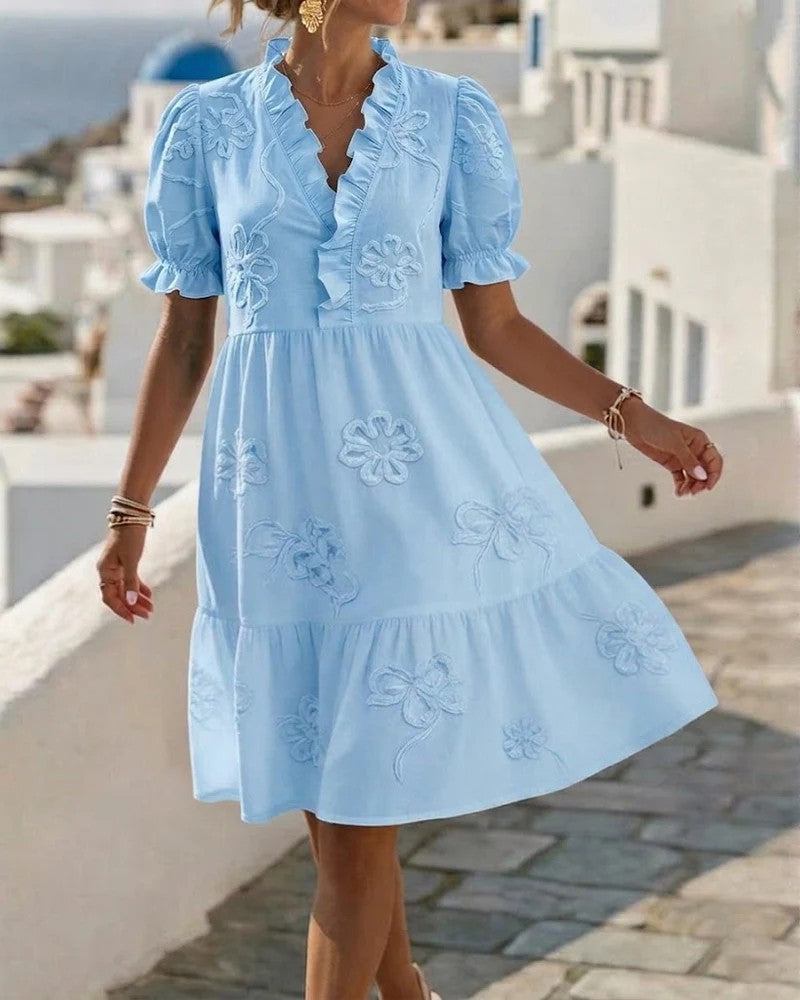GEBORDUURDE JURK MET RUFFLES VOOR DAMES