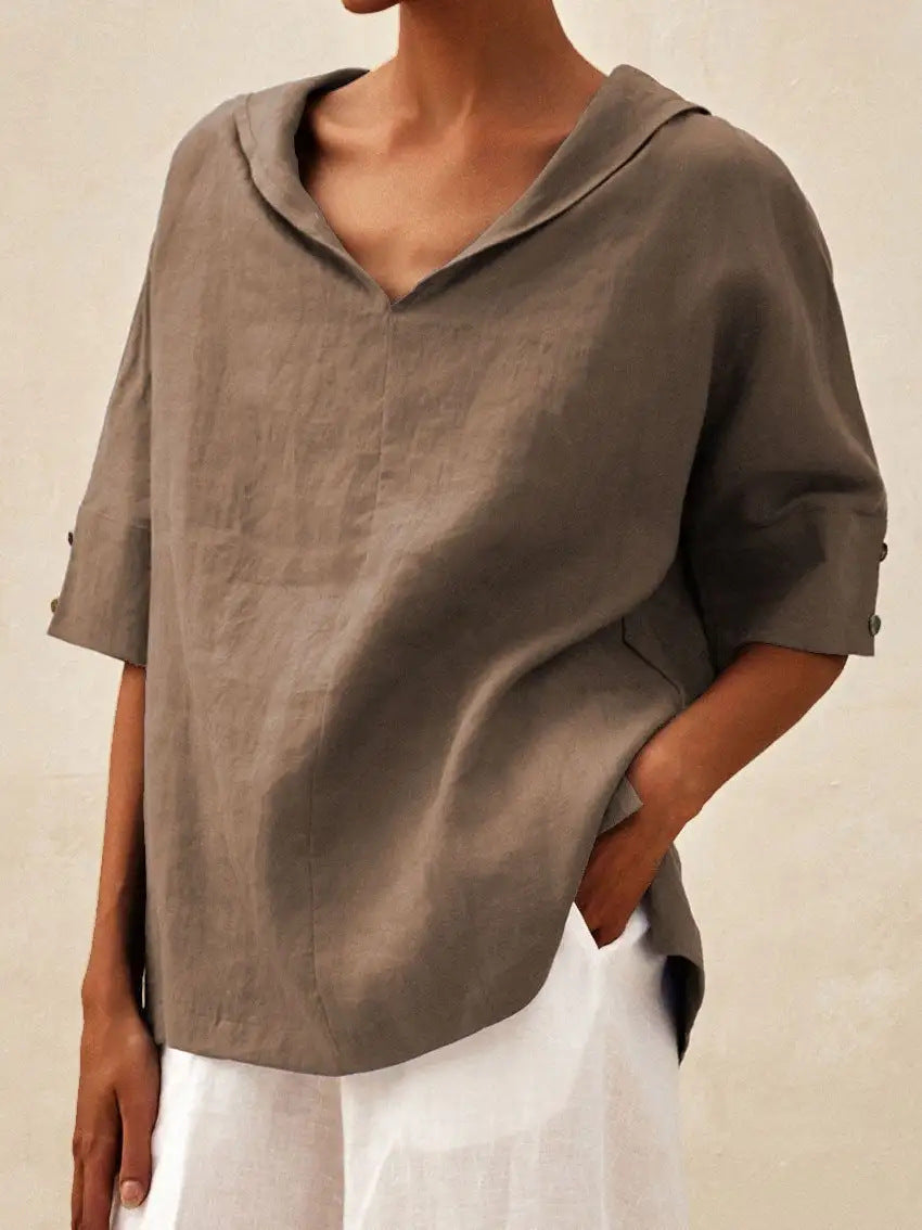 Linnen blouse met V-hals voor dames