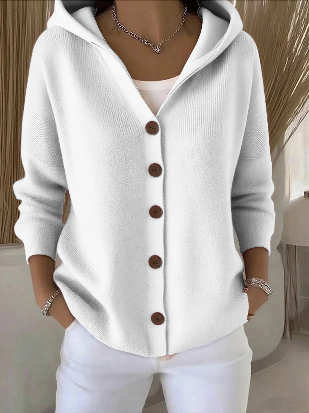 Darienne | Gebreide Cardigan met Kap en Knopen