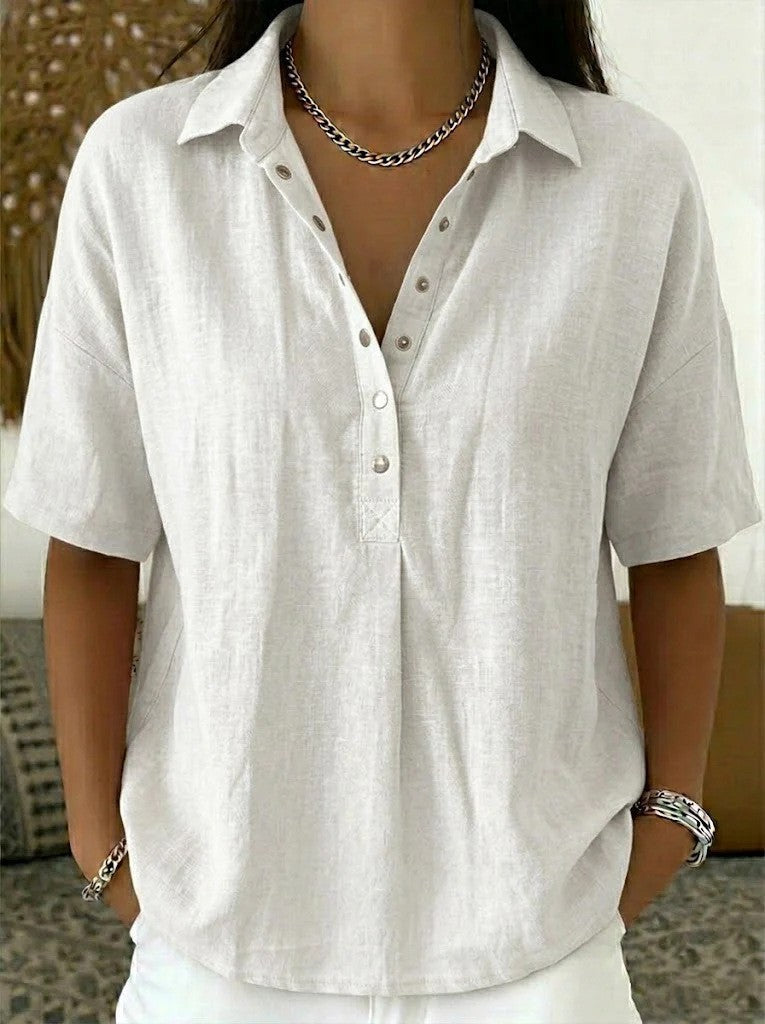 Damesblouse met V-hals en knopen