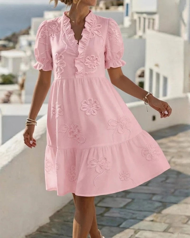 GEBORDUURDE JURK MET RUFFLES VOOR DAMES