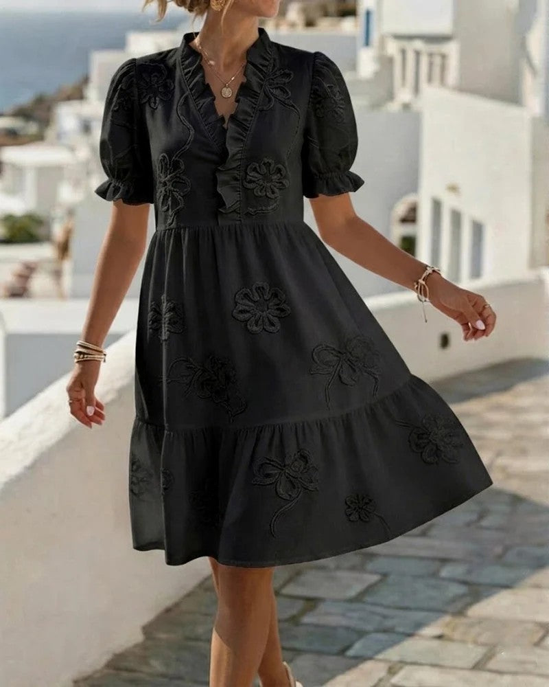 GEBORDUURDE JURK MET RUFFLES VOOR DAMES