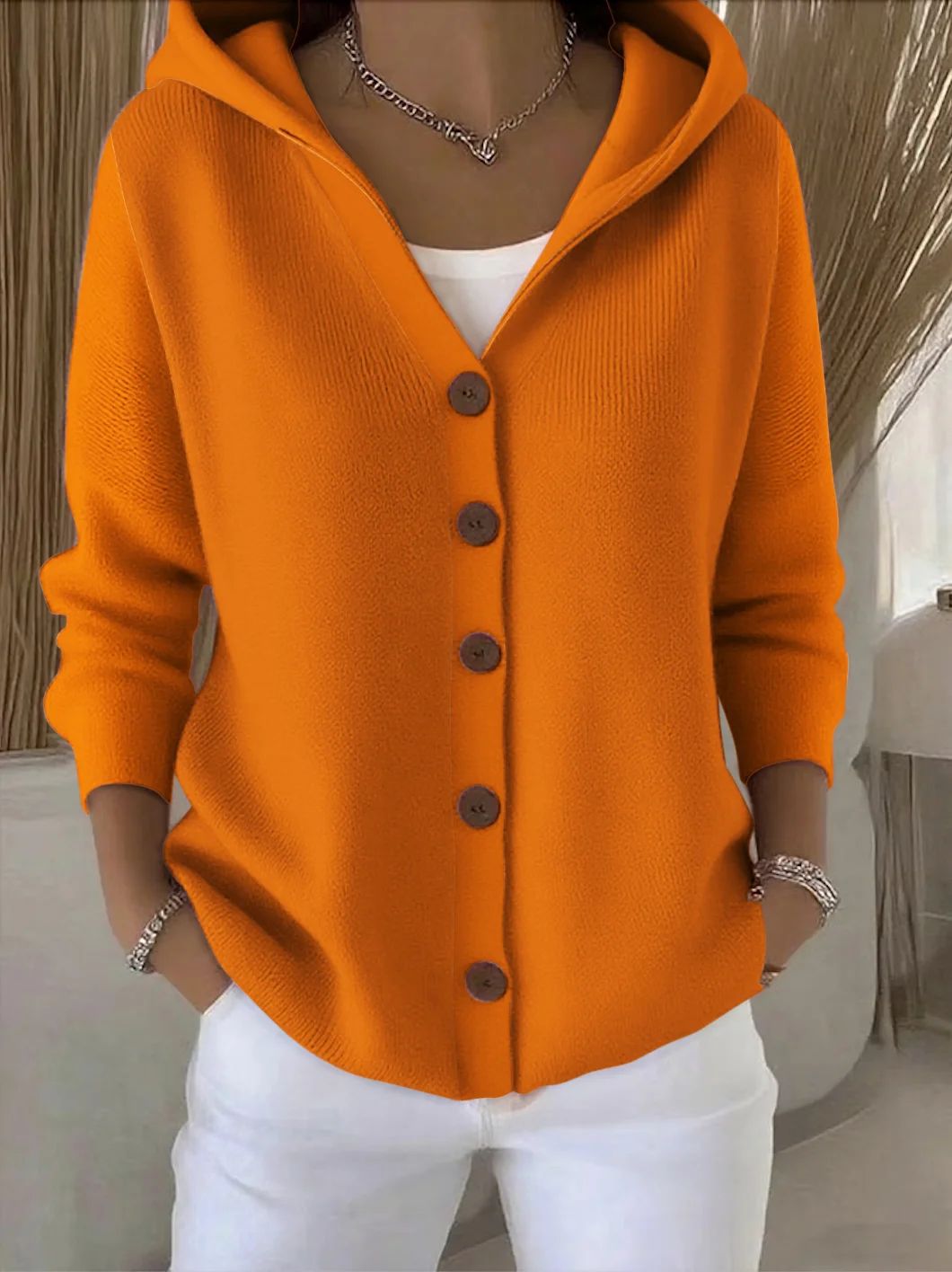 Darienne | Gebreide Cardigan met Kap en Knopen