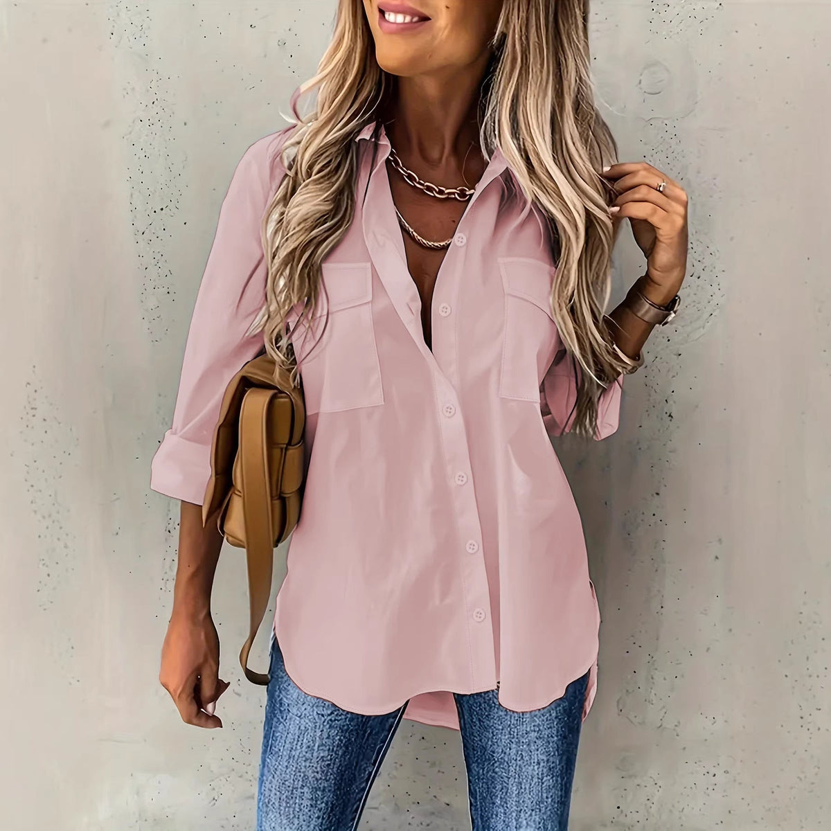 KLASSIEKE FORMELE DAMESBLOUSE MET LANGE MOUWEN