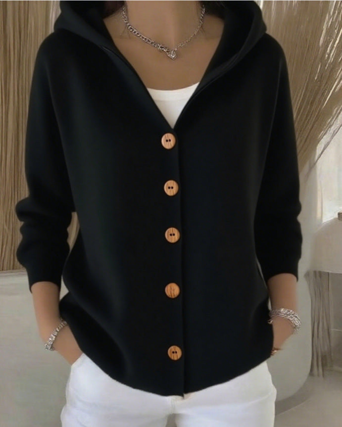 Darienne | Gebreide Cardigan met Kap en Knopen