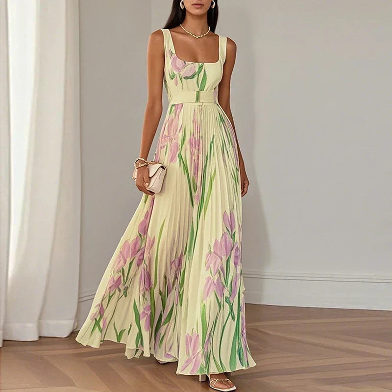 ELEGANTE GEPLOOIDE MAXI-JURK MET BLOEMENPRINT VOOR DAMES