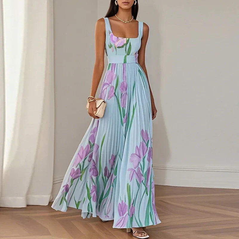 ELEGANTE GEPLOOIDE MAXI-JURK MET BLOEMENPRINT VOOR DAMES