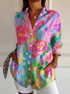 Fleur | Blouse met Abstracte Print en Knopen
